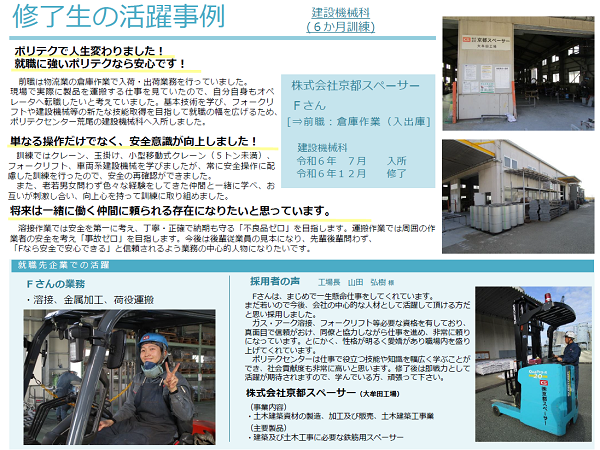 令和6年度修了建設機械科　活躍事例