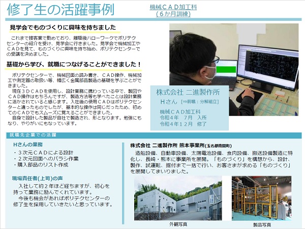 令和4年度修了機械ＣＡＤ加工科　活躍事例