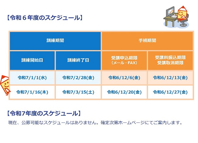 サブスクリプション型生産性向上支援訓練のスケジュール