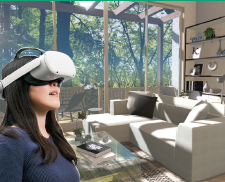 VRゴーグルを装着しVR空間を体験する女性