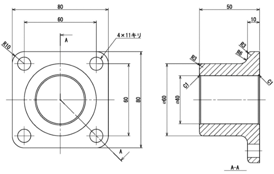 機械図面の作図例