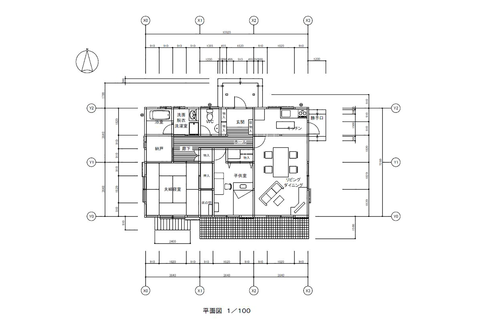 AutoCADを用いた住宅平面図