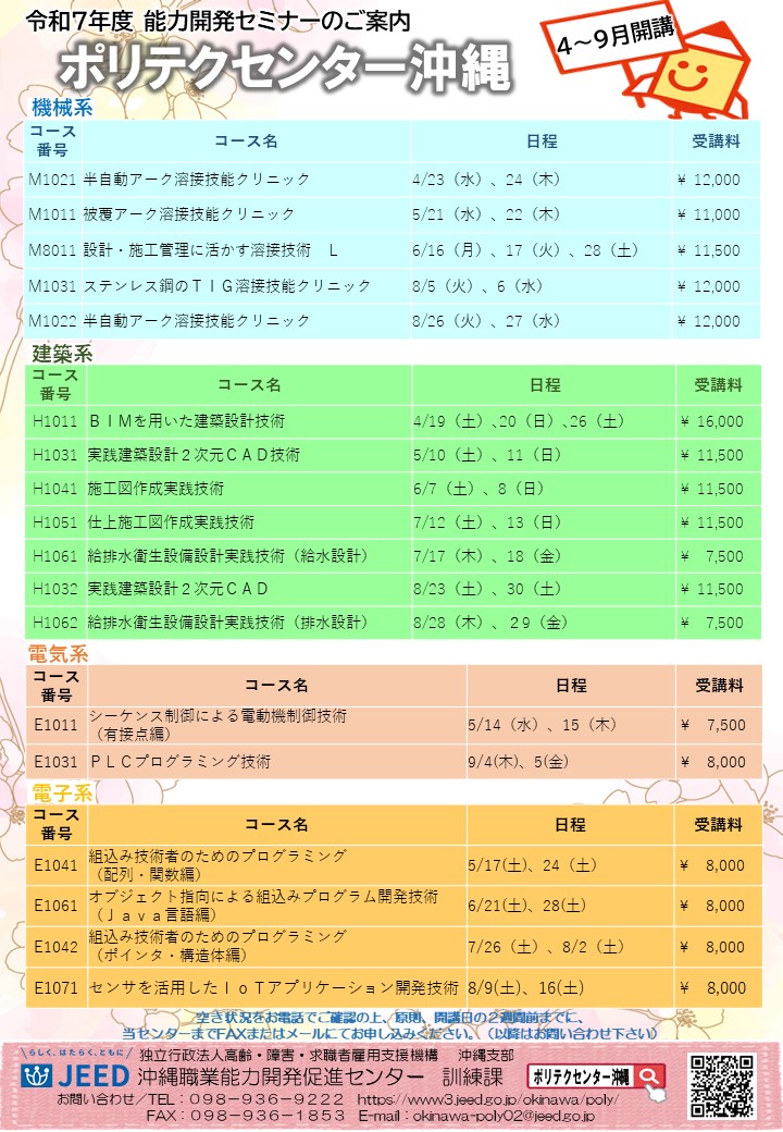 令和７年度 ４月～９月開講 能力開発セミナー