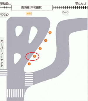 南海本線岸和田駅周辺のバス乗り場案内図