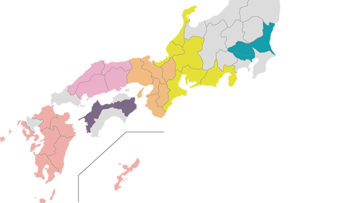 志願者の出身地域を示す日本地図