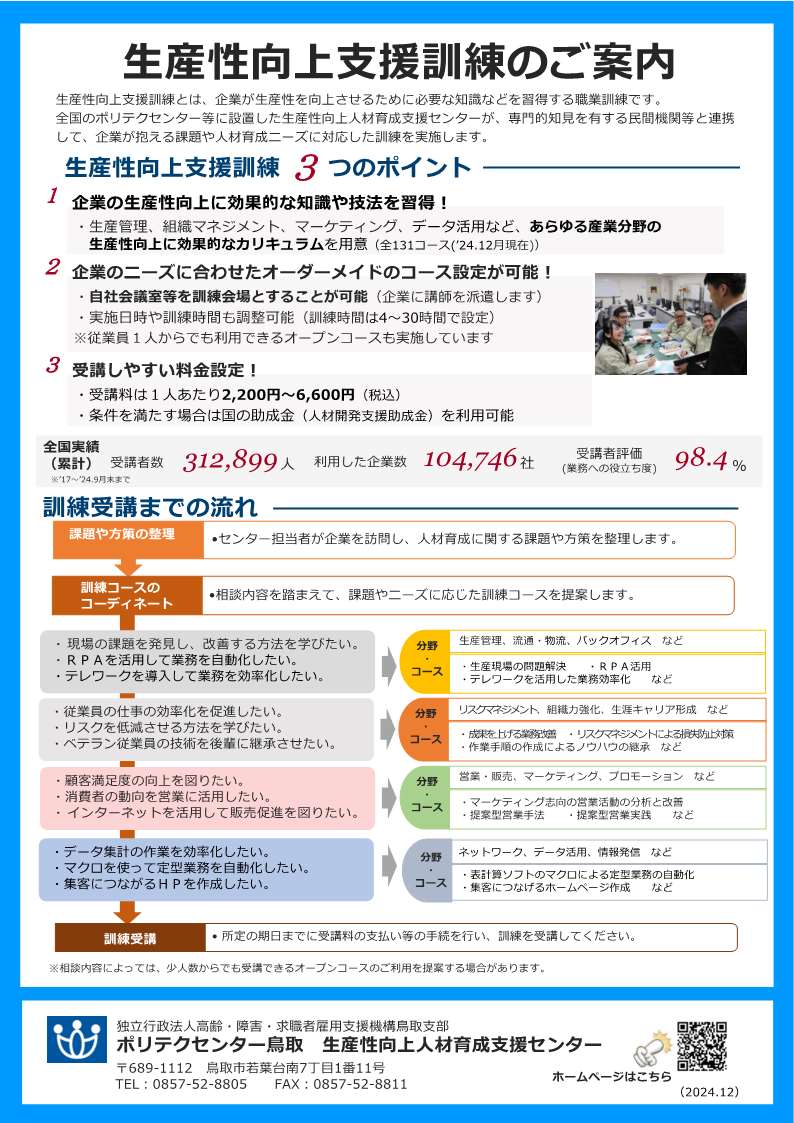 生産性向上支援訓練のご案内