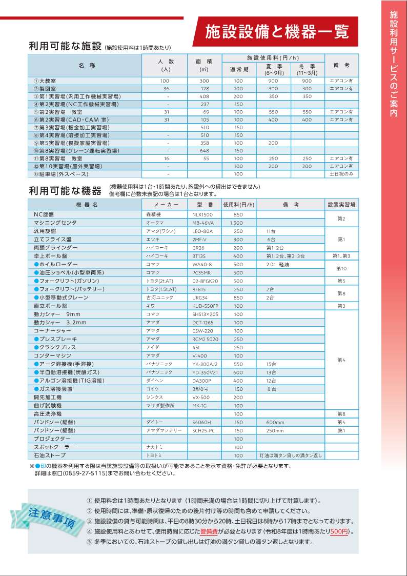 施設設備と機器一覧